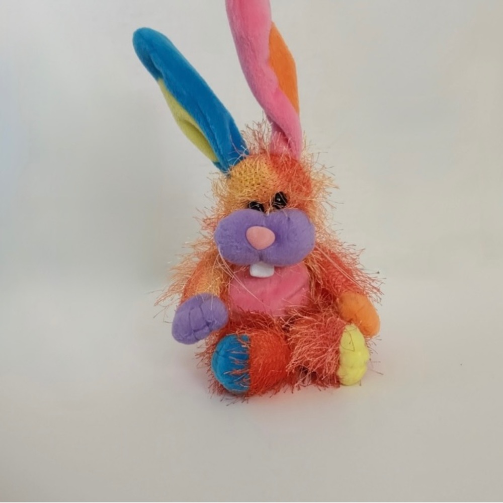 Vintage Furry Friends Fluorescent Orange Bunny Rabbit Plush